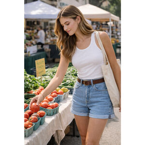 Reclaimed Vintage Sz 26 High Rise Cotton Denim Cuffed Shorts Light Wash Mom Fit